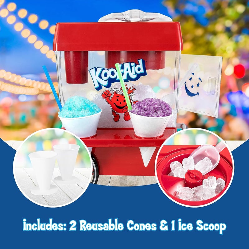 Nostalgia Kool-Aid Snow Cone Shaved Ice Machine - Retro Table-Top Slushie Machine Makes 20 Icy Treats - Includes 2 Reusable Plastic Cups & Ice Scoop - Red - Image 3